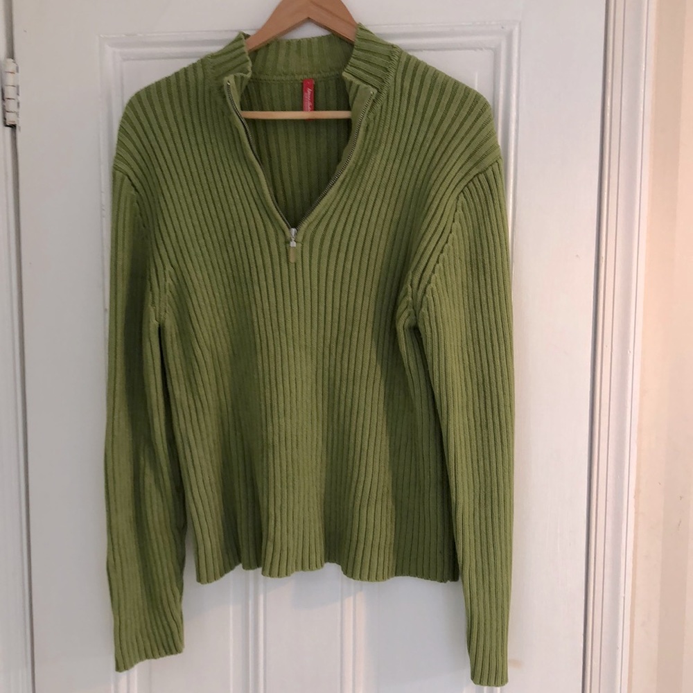 Hanna Andersson bright green zip front pull over sweater